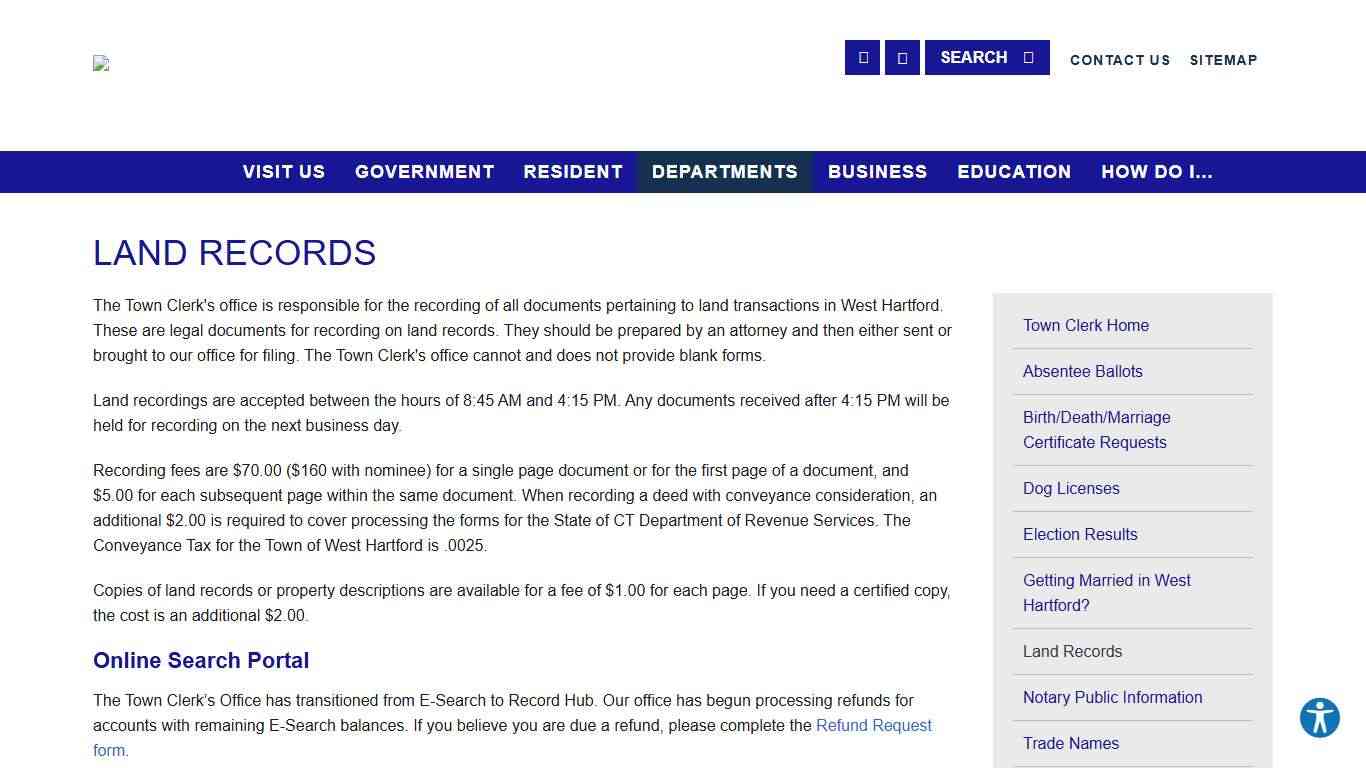 Land Records - Town of West Hartford